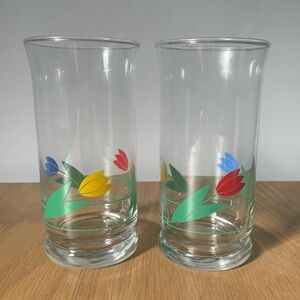 VINTAGE 70s Libbey St. Clair Tulip Highball Drinking Glasses - Set of 2